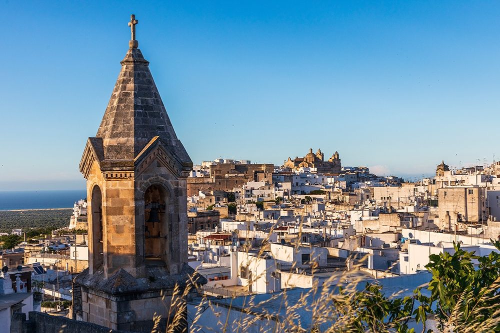 Italy-Apulia-Province of Brindisi-Ostuni View over the town with unidentified church bell tower
